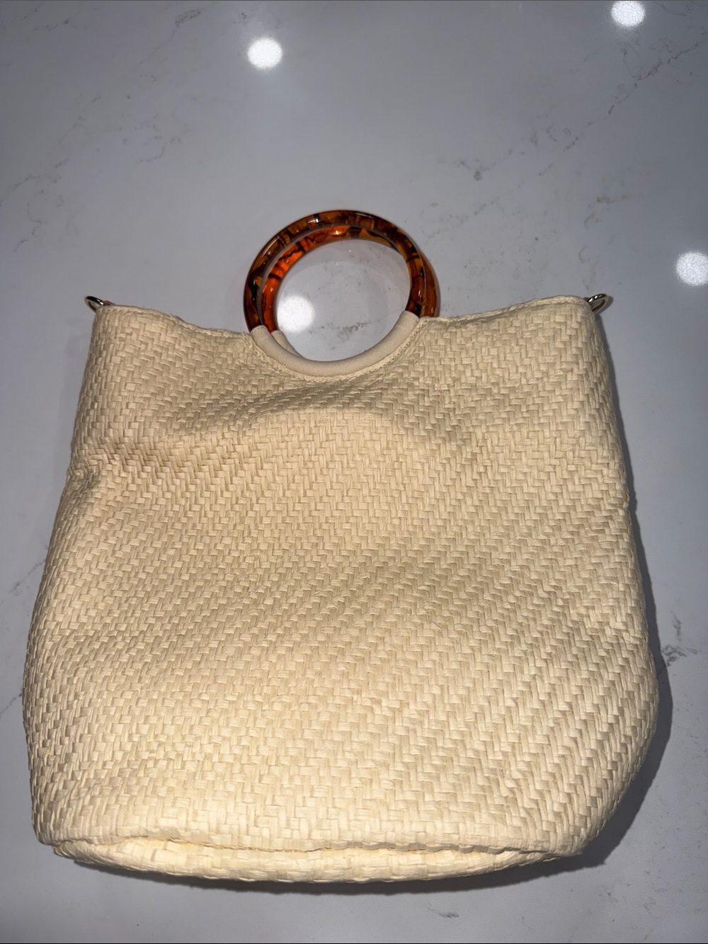 Banana Republic Cream Woven Tote with Tortoiseshell Handle